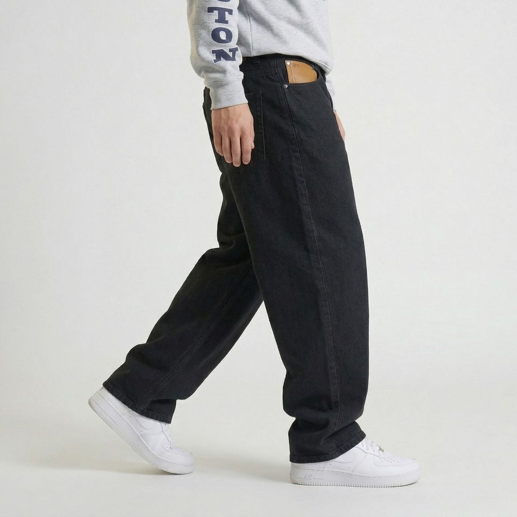 Walrus Signature Denim Pant Baggy Jeans Pria Black with Leather Accent G80027T