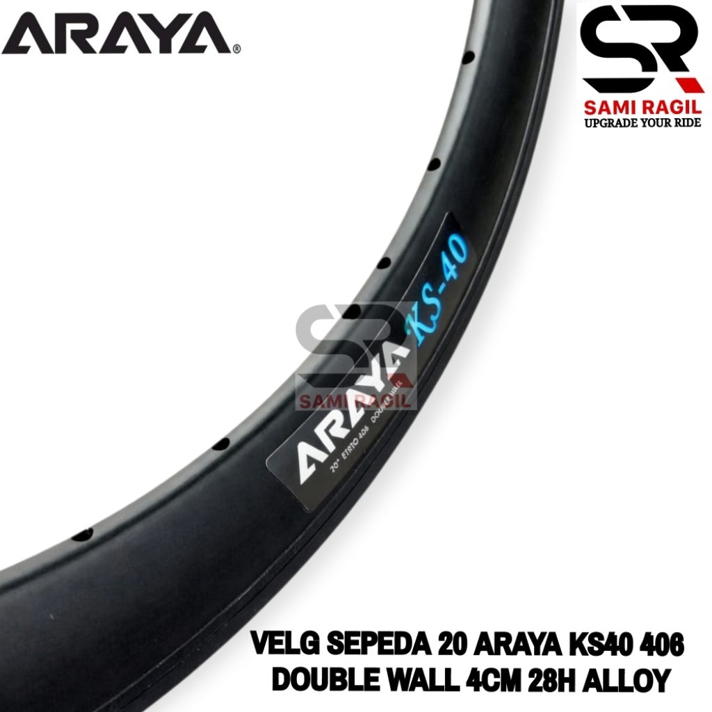 VELG SEPEDA 20 ARAYA KS40 RIM RIMS 20" MURNI 406 DOUBLE WALL 4CM 4 CM LUBANG 28 HOLE 28H ALLOY ALUMU