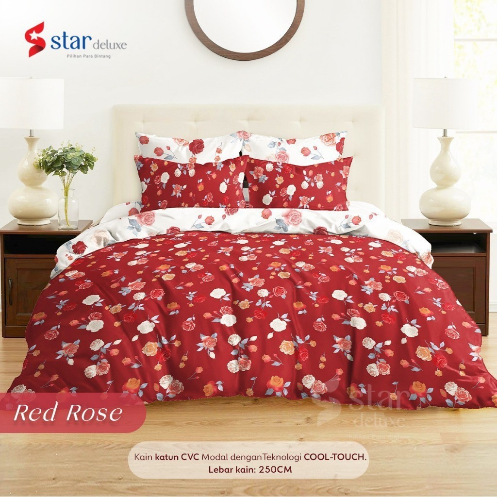 Sprei Set Katun Star Motif Red Rose