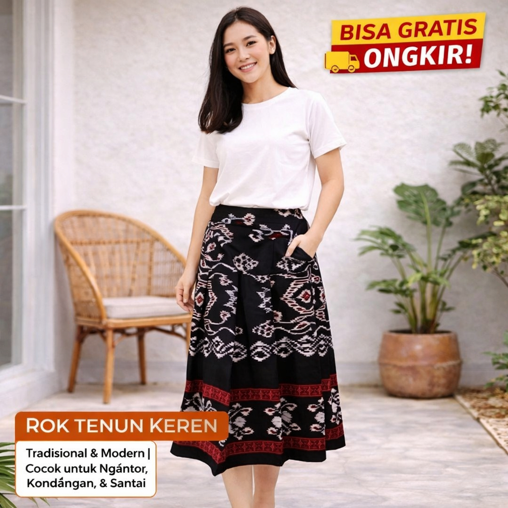 Zahira Etnik Rok Tenun Troso Jepara Wanita Motif NTT Sumba Premium Midi 3/4 Korean Style Rok Wanita 