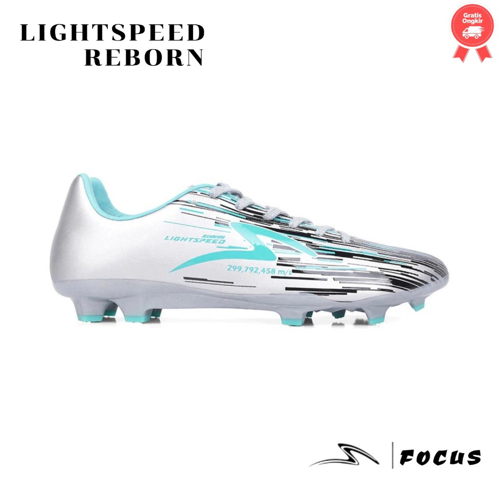 SPECS SEPATU SEPAK BOLA LIGHTSPEED REBORN FG SILVER/BLACK/AQUA