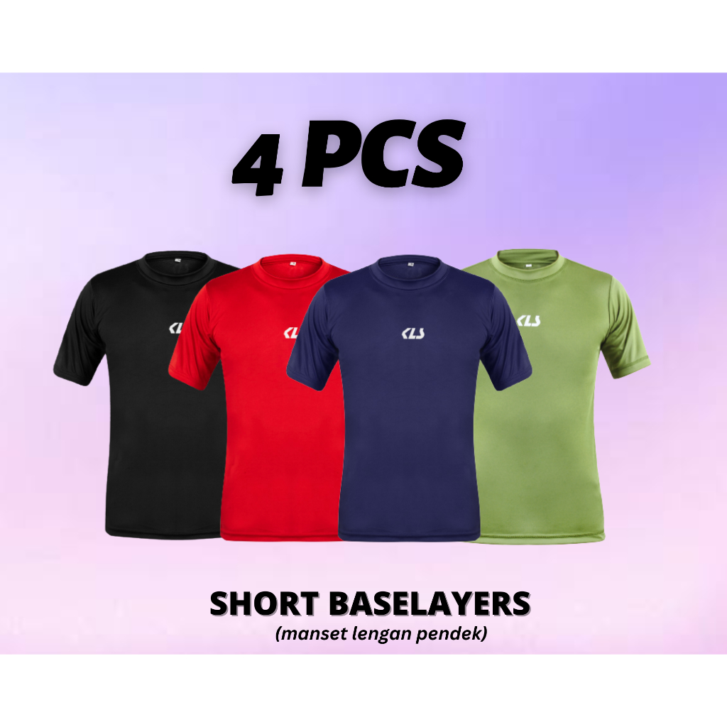 4 pcs Manset Lengan Pendek Baju Olahraga Gym Pria Wanita, Baselayers KLS