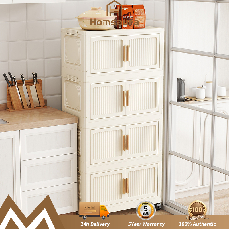 Homsaura Lemari Dapur Serbaguna Multifungsi Rak Dapur Tertutup Plastik Lemari Penyimpanan Rak Piring