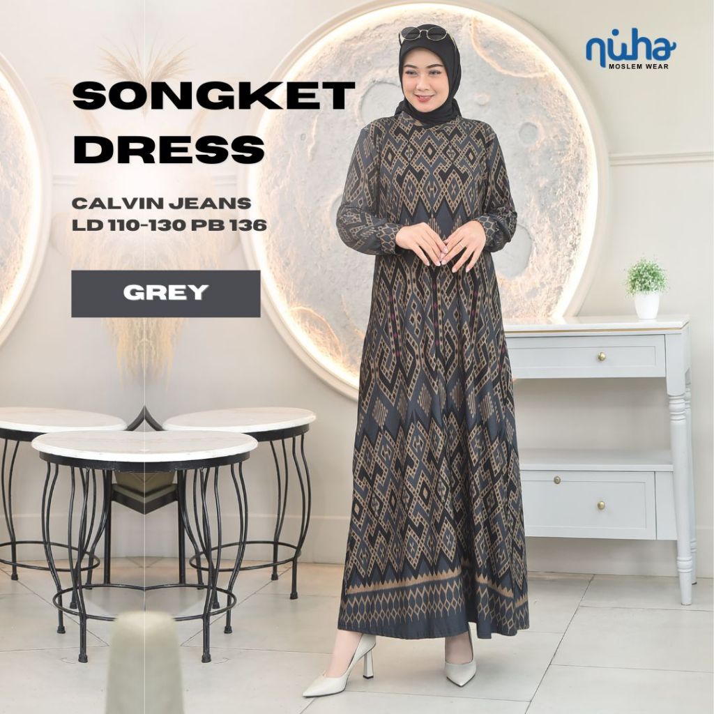 SONGKET DRESS MUSLIMAH / GAMIS WANITA IBU IBU MUSLIM TERBARU / MOTIF BATIK BAHAN PREMIUM