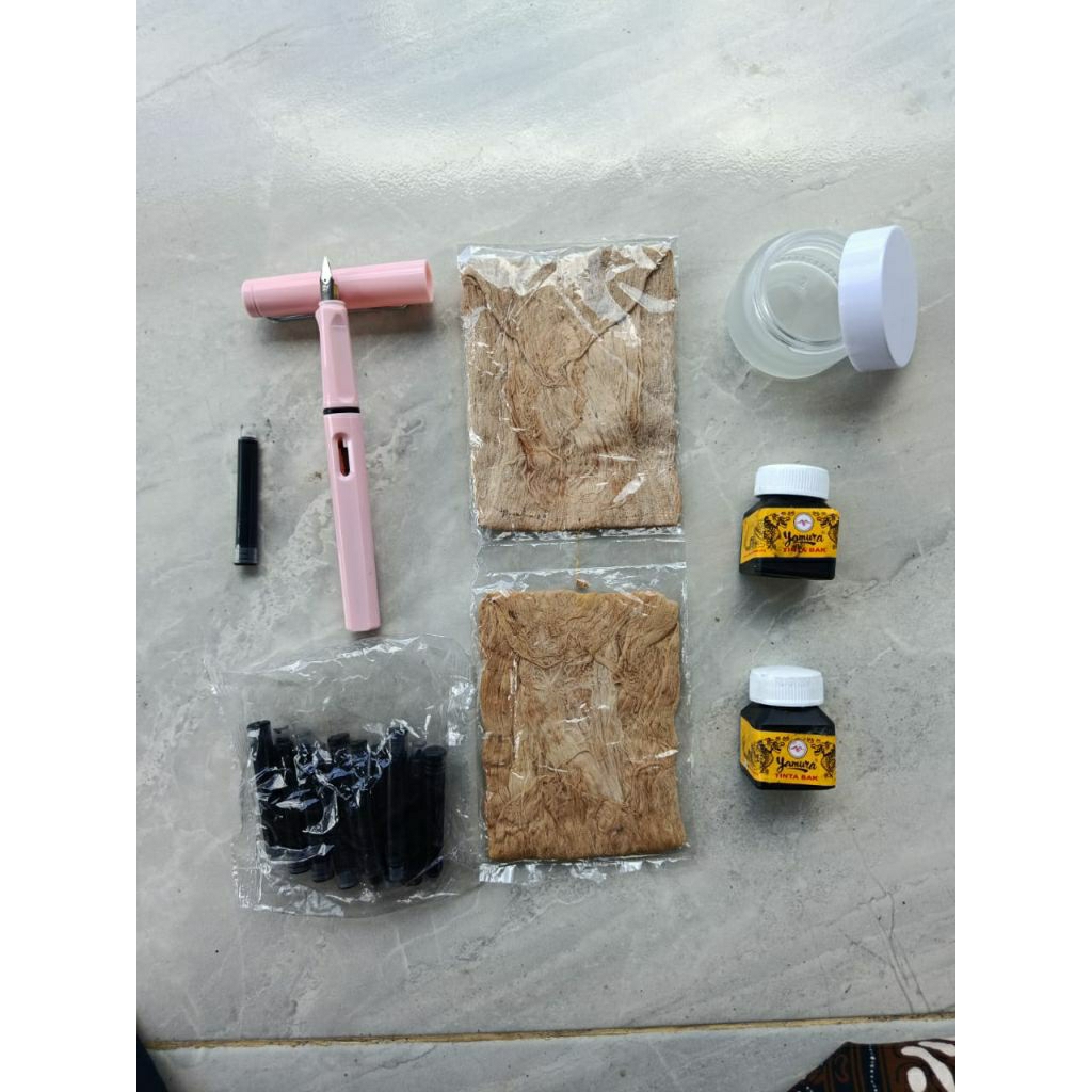 1 set paket hemat peralatan menulis lengkap Pena kayu tutul pena tutul pen celup pena khot kaligrafi