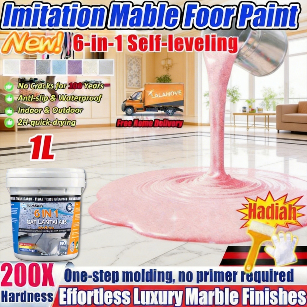 1L Cat lantai epoxy lantai semen rumah pasir mengkilat motif marmer keramik