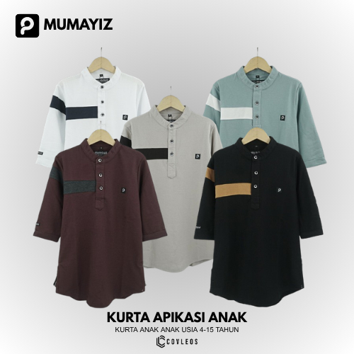 COVLEOS | MUMAYIZ Baju kurta anak lengan panjang 3/4 kombinasi warna usia 4-15 tahun