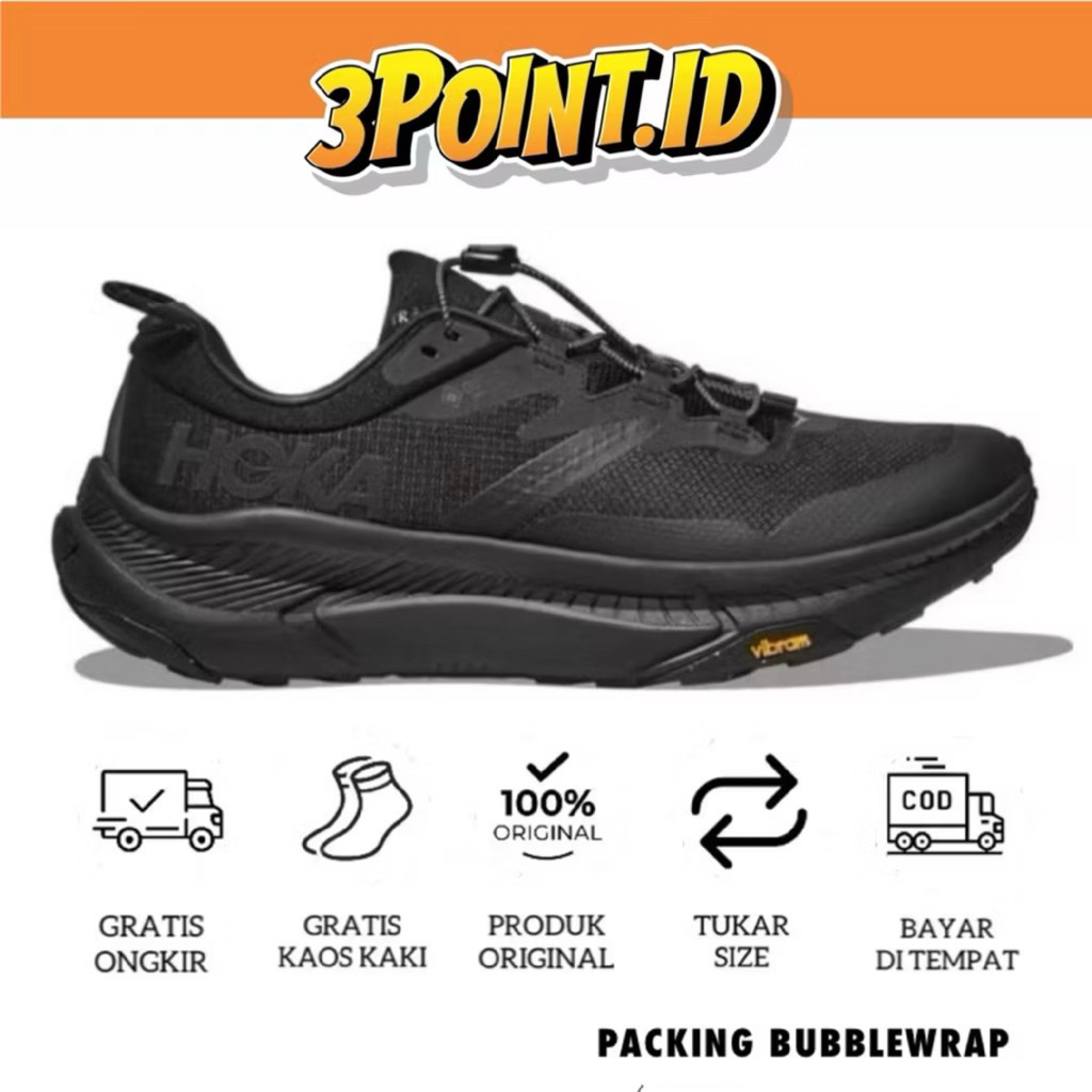 SEPATU TRAIL RUN HOKA TRANSPORT BLACK WATERPROOF ORIGINAL