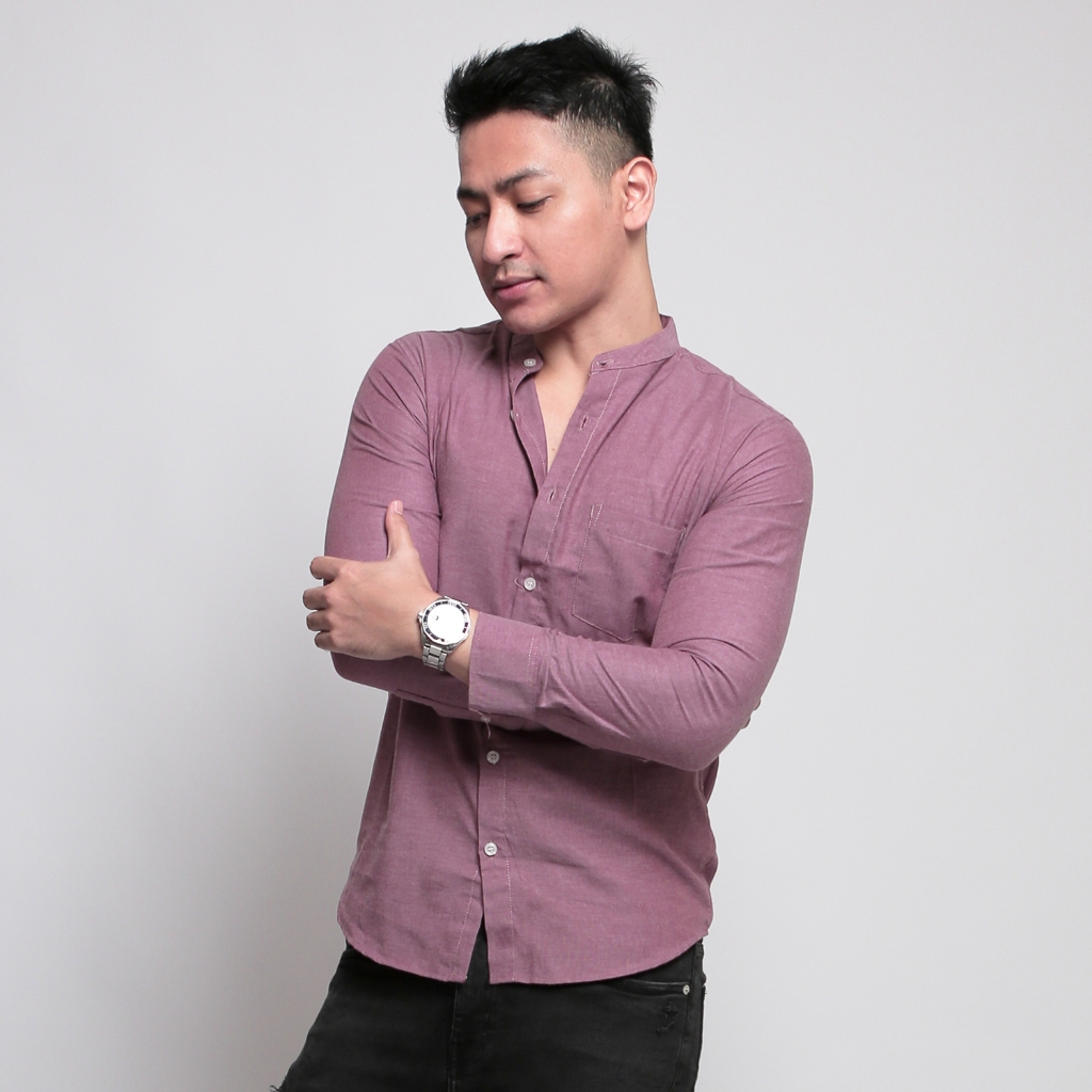 VENGOZ Kemeja Oxford Panjang Shanghai Pria Slim Fit - Maroon