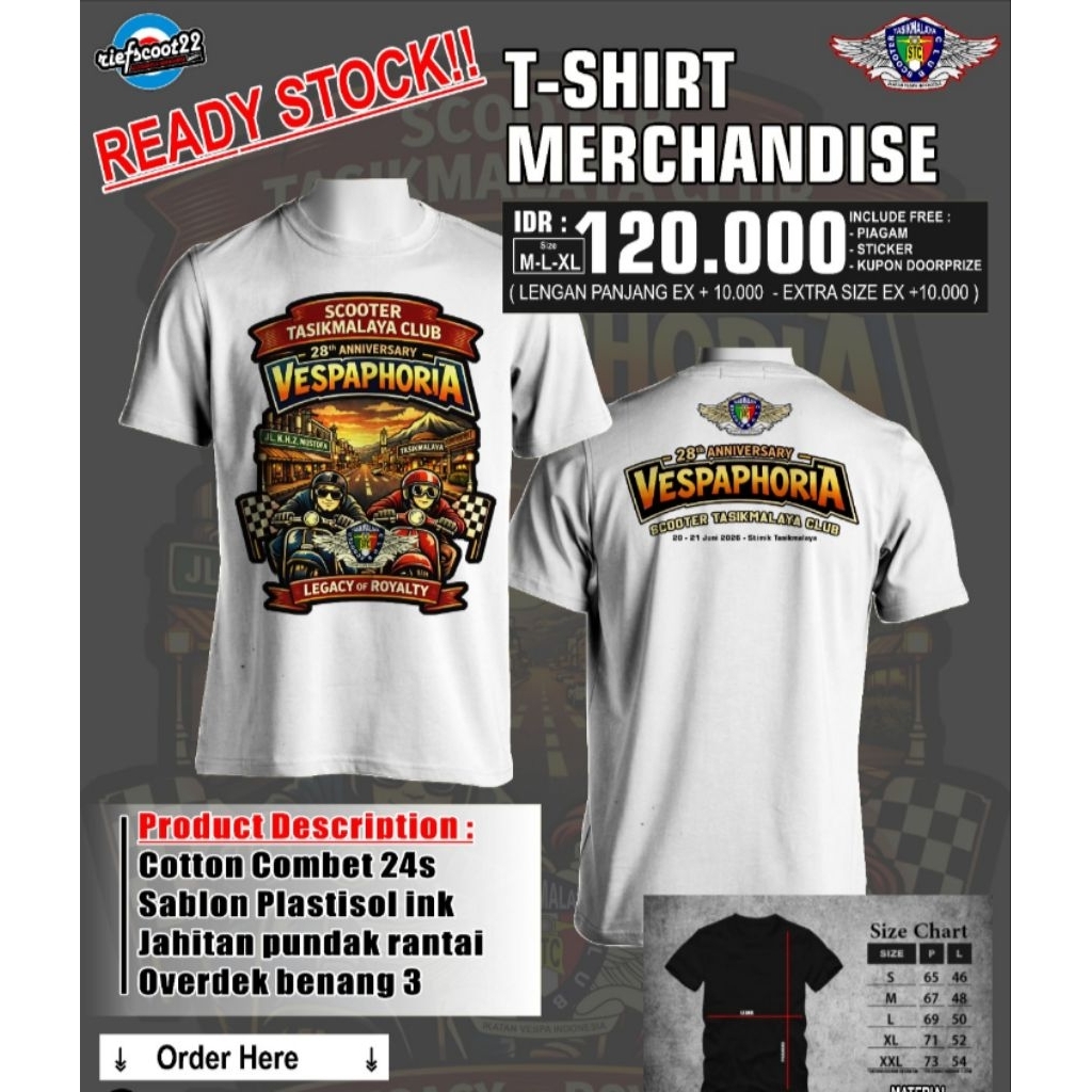 T-SHIRT KAOS VESPA STC SCOOTER TASIKMALAYA CLUB | KAOS SCOOTERIST | KAOS VESPAPHORIA ANNIVERSARY