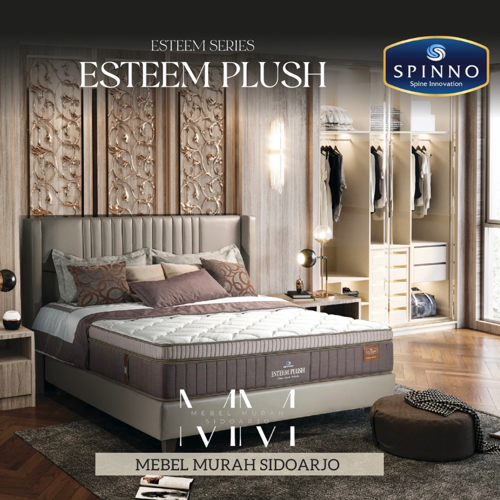 Kasur Springbed Spinno Esteem Plush Plushtop with LATEX plus Ultra Cool Touch Fabric  5 Zone Spring 