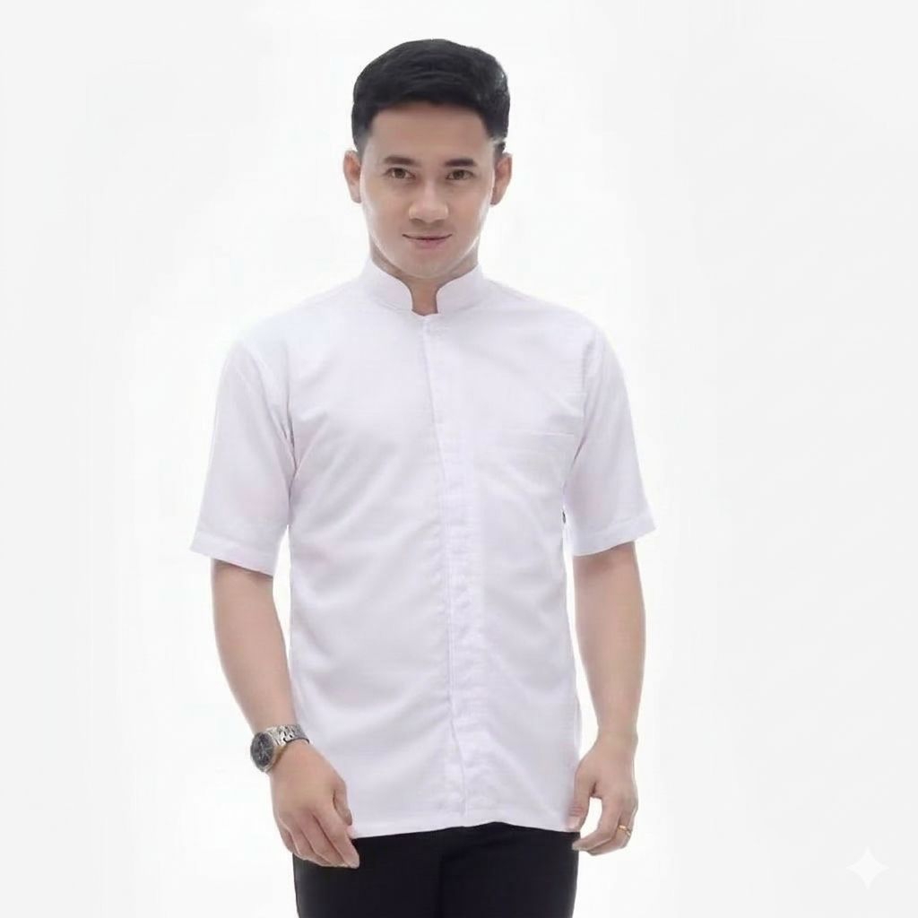 Baju Koko Habaib Putih Polos Lengan Pendek Size Jumbo M-XXL Matt Katun