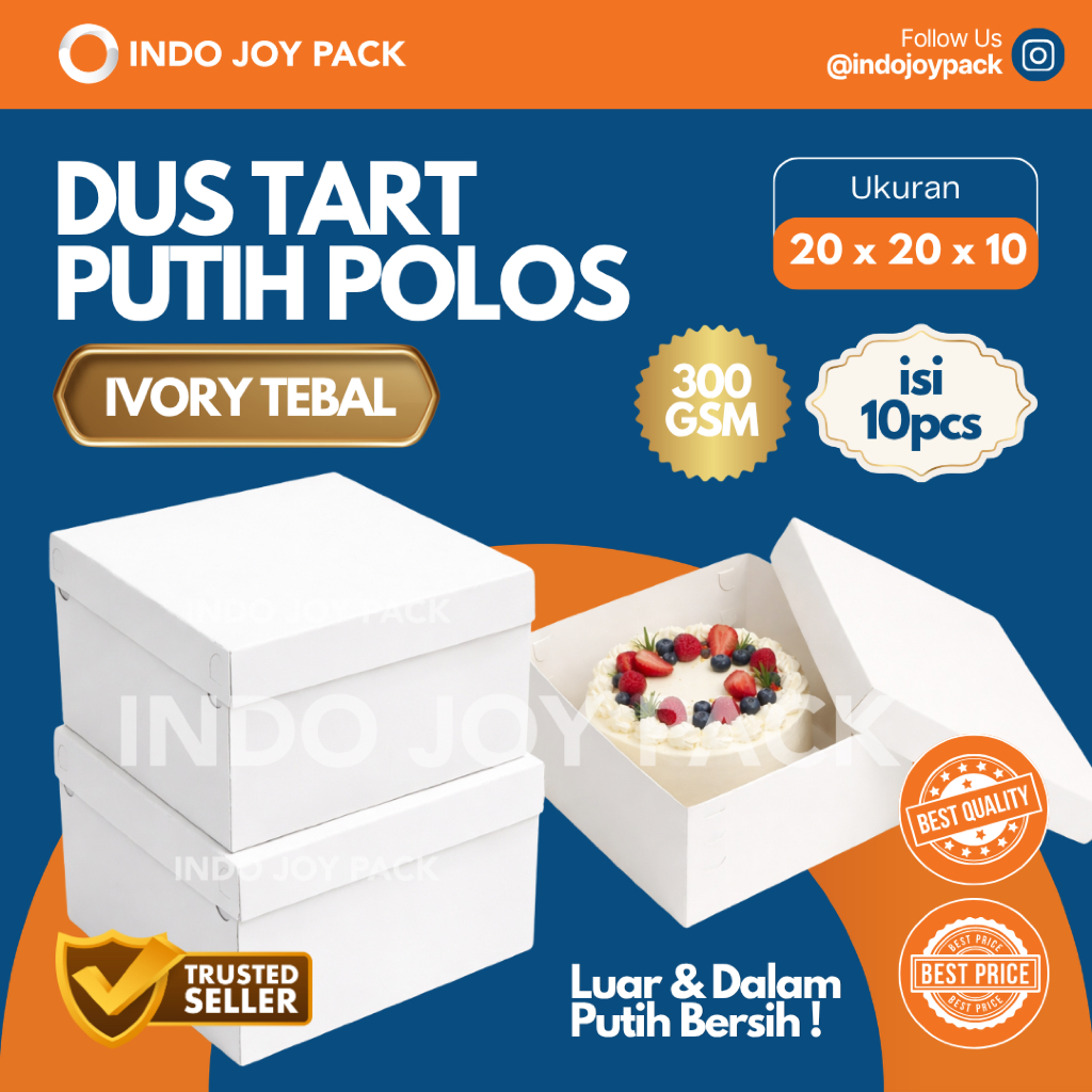 [10pcs] Dus Tart Polos Ivory Putih / Ukuran 20x20x10 / Dus Kue Tebal Ivory / Dus Kue Tart / Kotak Ku