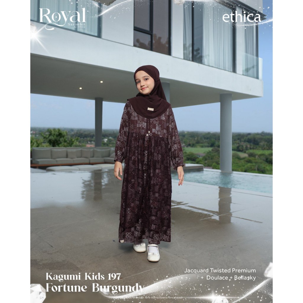 Jual Ethica Kagumi Kids 197 Gamis Anak Fortune Burgundy Emerald Jacquard Set Bergo Royal Series
