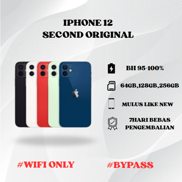 IPHONE 12 WIFI ONLY 64GB/128GB/256GB Bekas Second Original Mulus Fullset Game/Live/Merekam Video