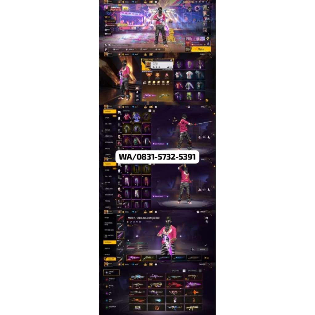 AKUN FF SULTAN-LEVEL TINGGI, SKIN LENGKAP READY AKUN FF MURAH-BAGUS FULL SKIN