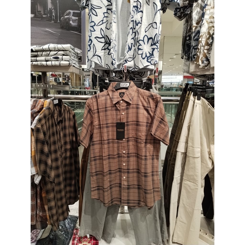 kemeja pendek kotak brand scotch&co