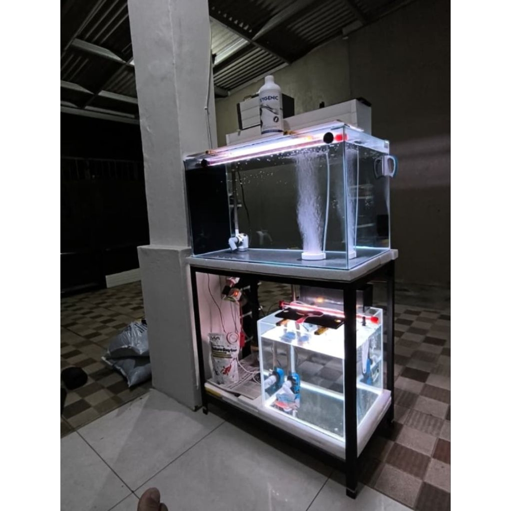 meja aquarium p40cm L30cm T80cm 2susun / 2 ambal. rak serbaguna bongkar pasang, rak besi