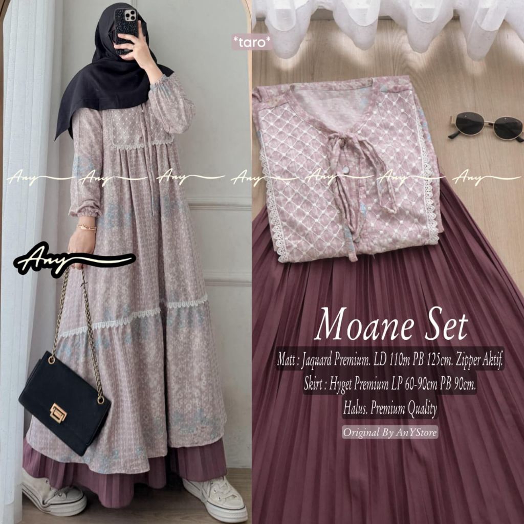 Aleza set ori by any / set long tunik dan rok plisket / setelan wanita terbaru