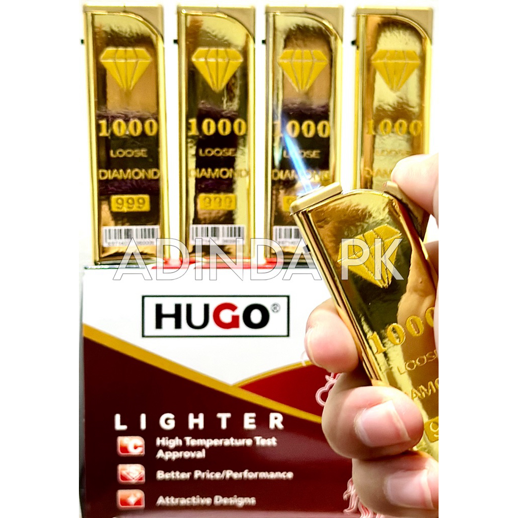 KOREK HUGO EMAS GOLD MEWAH BODI BESI NYALA BARA ECER 1 PCS