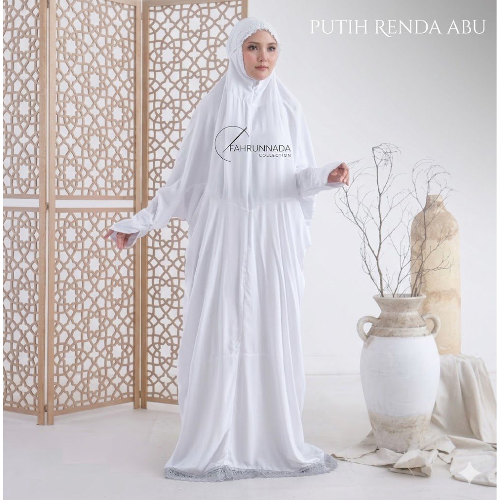 Mukena Terusan Dewasa Rayon Twill Renda Mewah Mukena Lajuran motif polos jumbo-FREE BROS