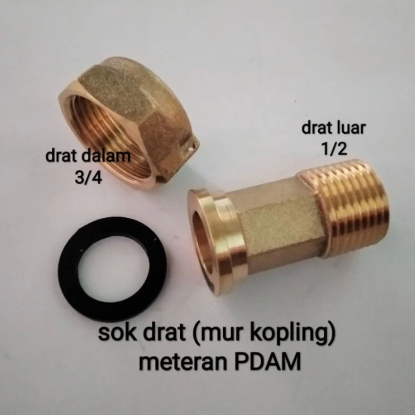 Kuningan Nepel Ring Meteran Air PDAM, Over Sok Drat Dalam 3/4 x 1/2 Drat Luar