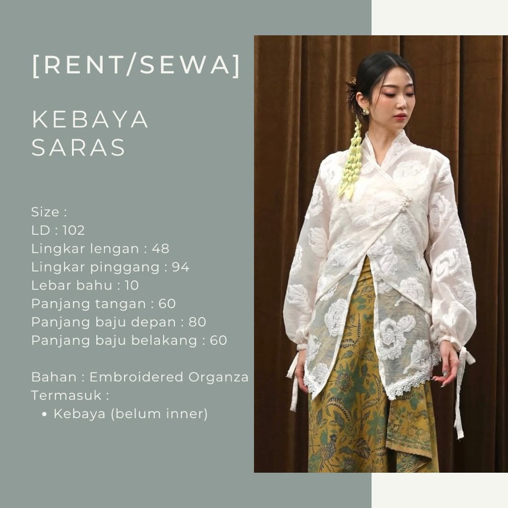 [Rent/Sewa] Kebaya saras mera and jenar jaleela id / kebaya putih / kebaya panjang / kebaya hijab fr