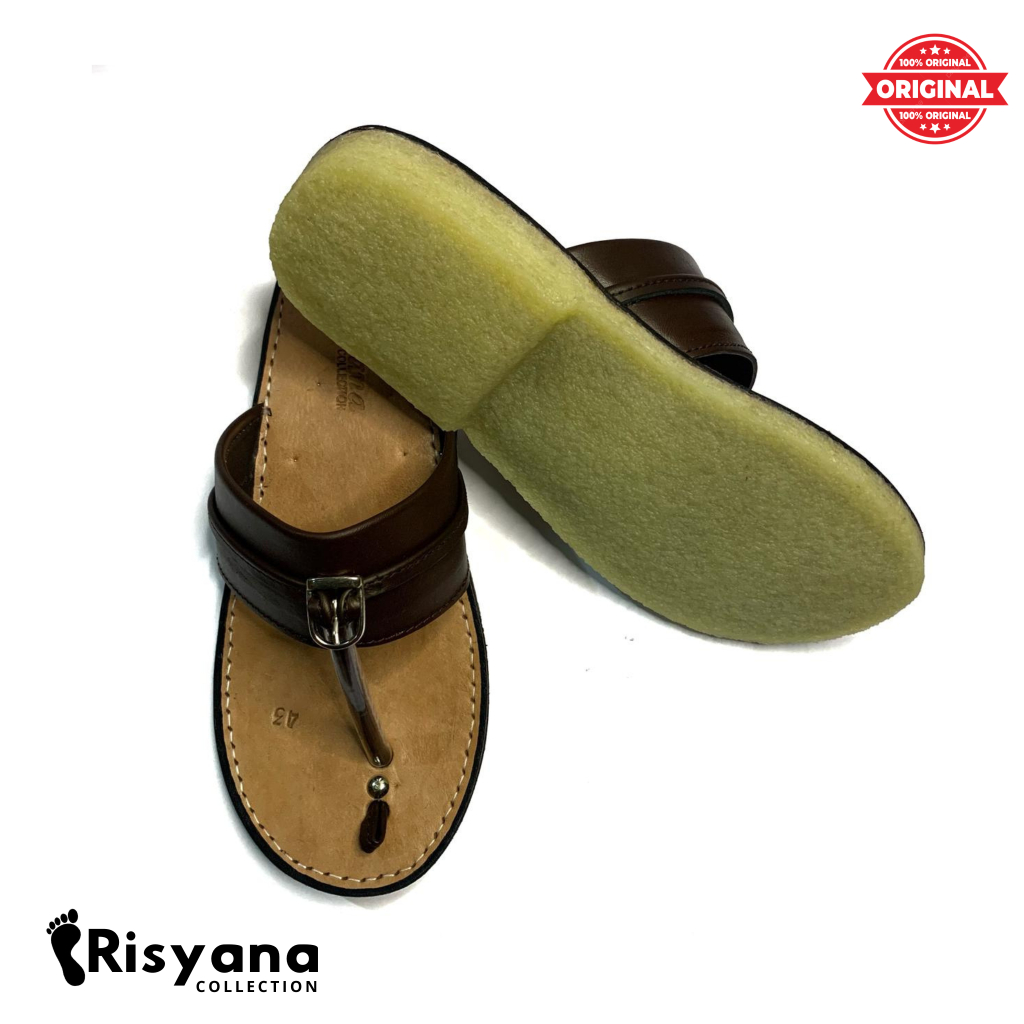 Terlaris Sandal Tarumpah Pria Kulit Sapi Asli Sol Karet Mentah Warna Coklat Hitam Tan Putih Merah Ba