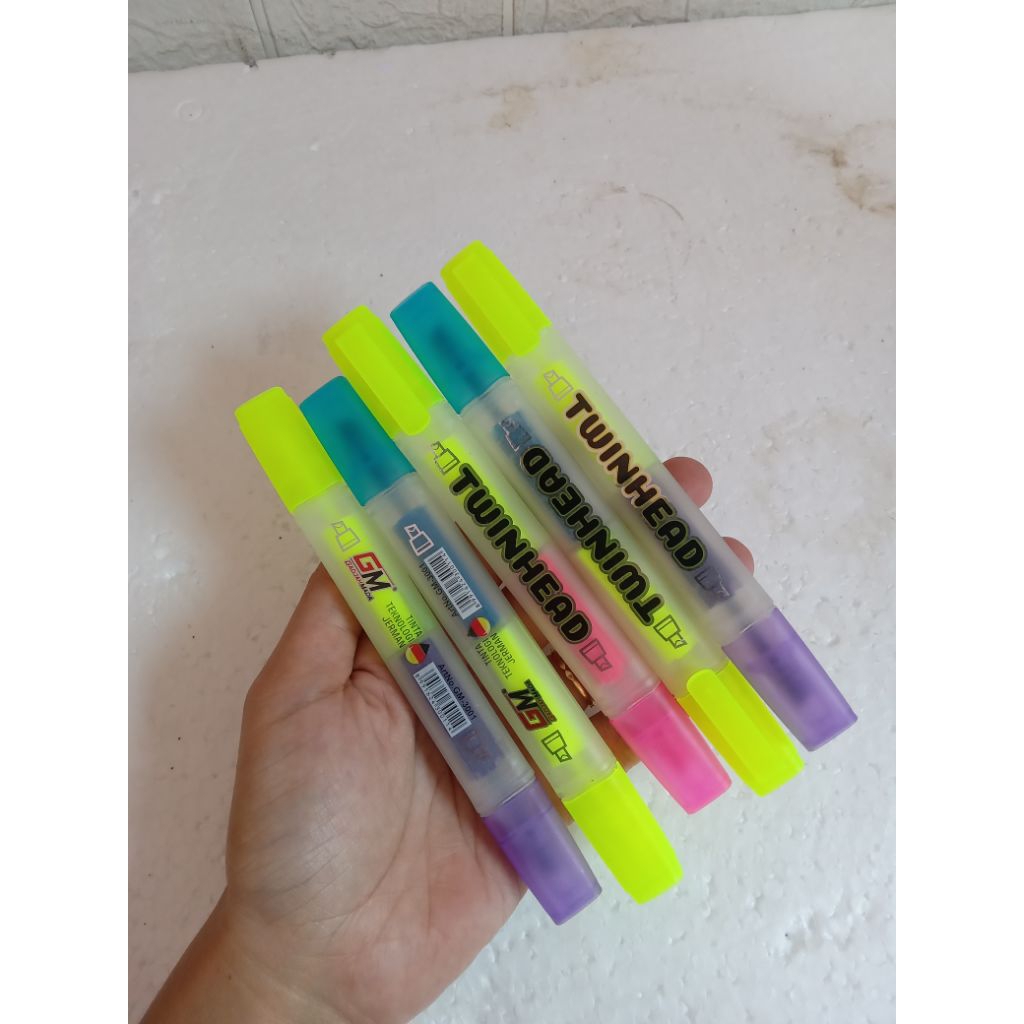 Twinhead highlighter head / stabilo bolak balik / stabilo 2 warna hightlighter GM-3001