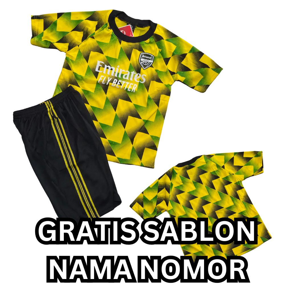 COD/ setelan baju bola arsenal kuning 2023/ setelan baju bola anak laki laki bisa costum nama nomer