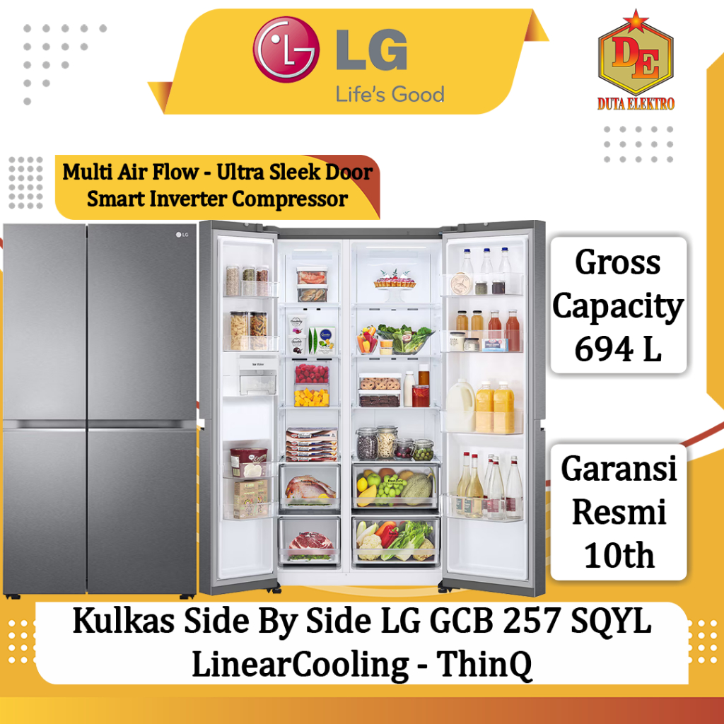 Kulkas Side By Side LG GCB 257 SQYL LinearCooling - ThinQ - Smart Inverter Compressor