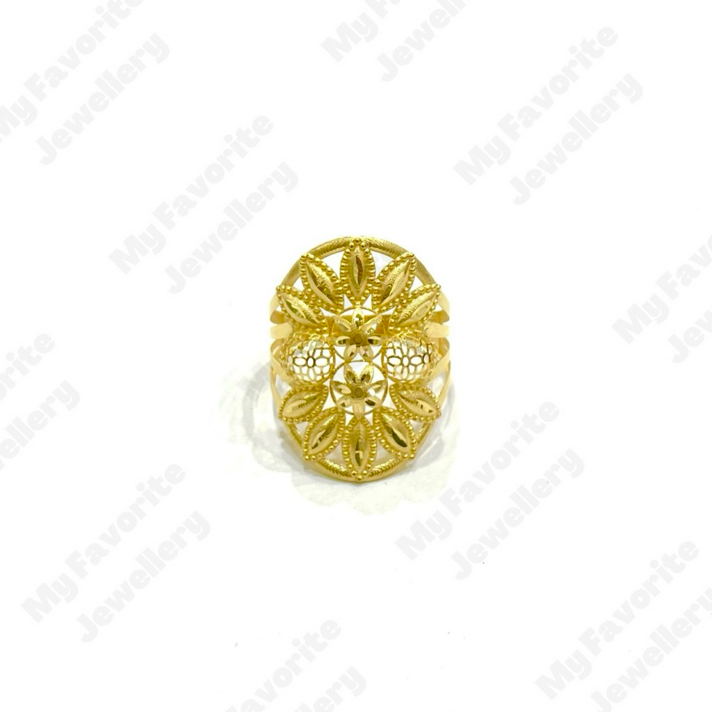 Cincin Krawang Daun Panjang Uk17 Uk18 (Emas Asli Kadar 700) 16K