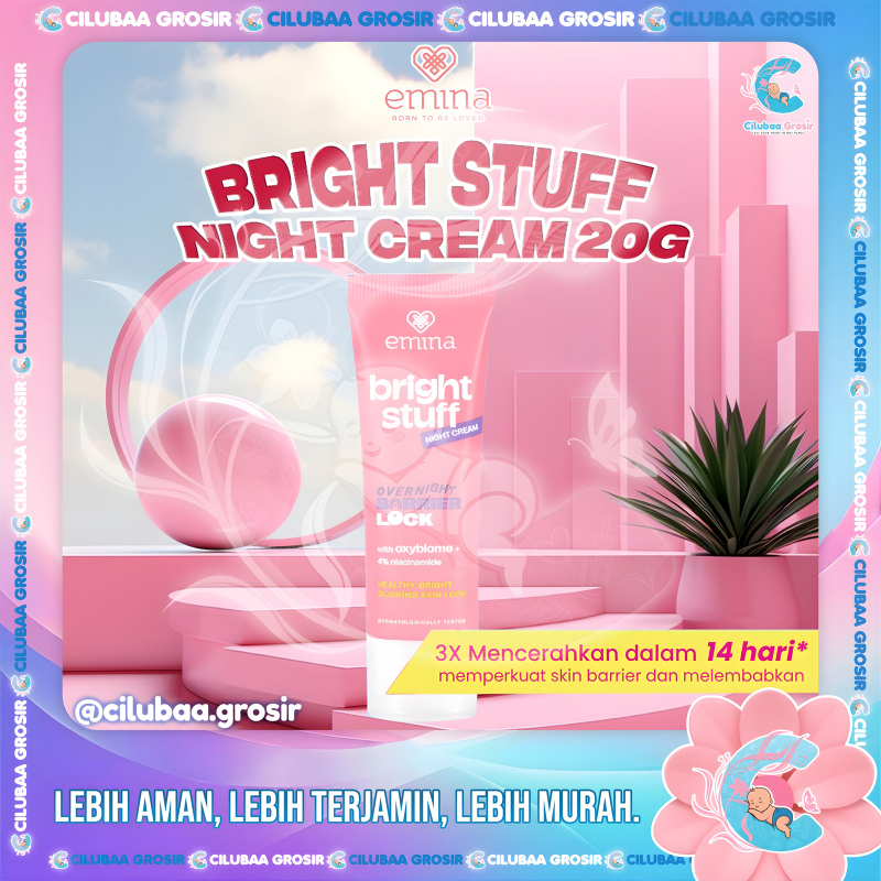 EMINA Bright Stuff Night Cream 20g || Pelembab Wajah || Untuk Kulit Kering Berminyak Berjerawat || K