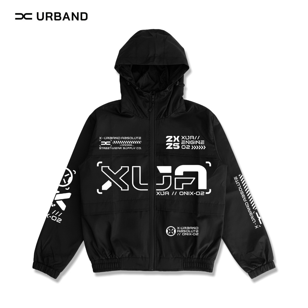 X Urband Absolute Jaket Parasut Outdoor Windproof Trucker Hoodie Full Bordir Onix A674