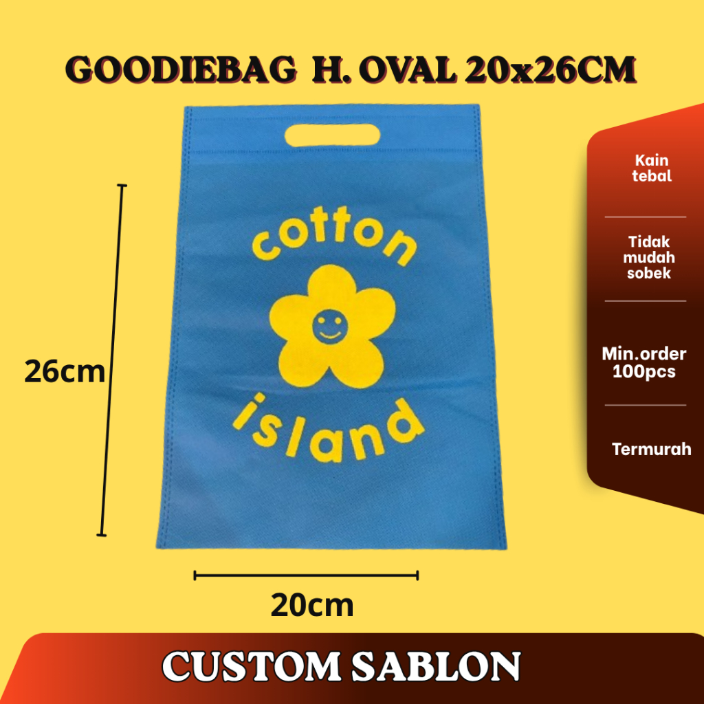 TAS SPUNBOND OVAL 20X26 CM CUSTOM SABLON / TAS SPUNBOND SABLON / TAS KHITANAN / SOUVENIR / HAMPERS /