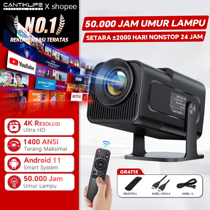 Cantiklife Proyektor Mini HY320 4K Asl WiFi6 Wireless Cast HP Bluetooth 5.2 Portable Projector untuk
