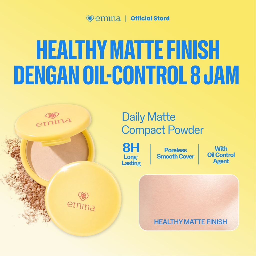 Emina Daily Matte Compact Powder 11g - Bedak Padat Matte Finish Oil Control Tahan Lama 8 Jam, Blur P