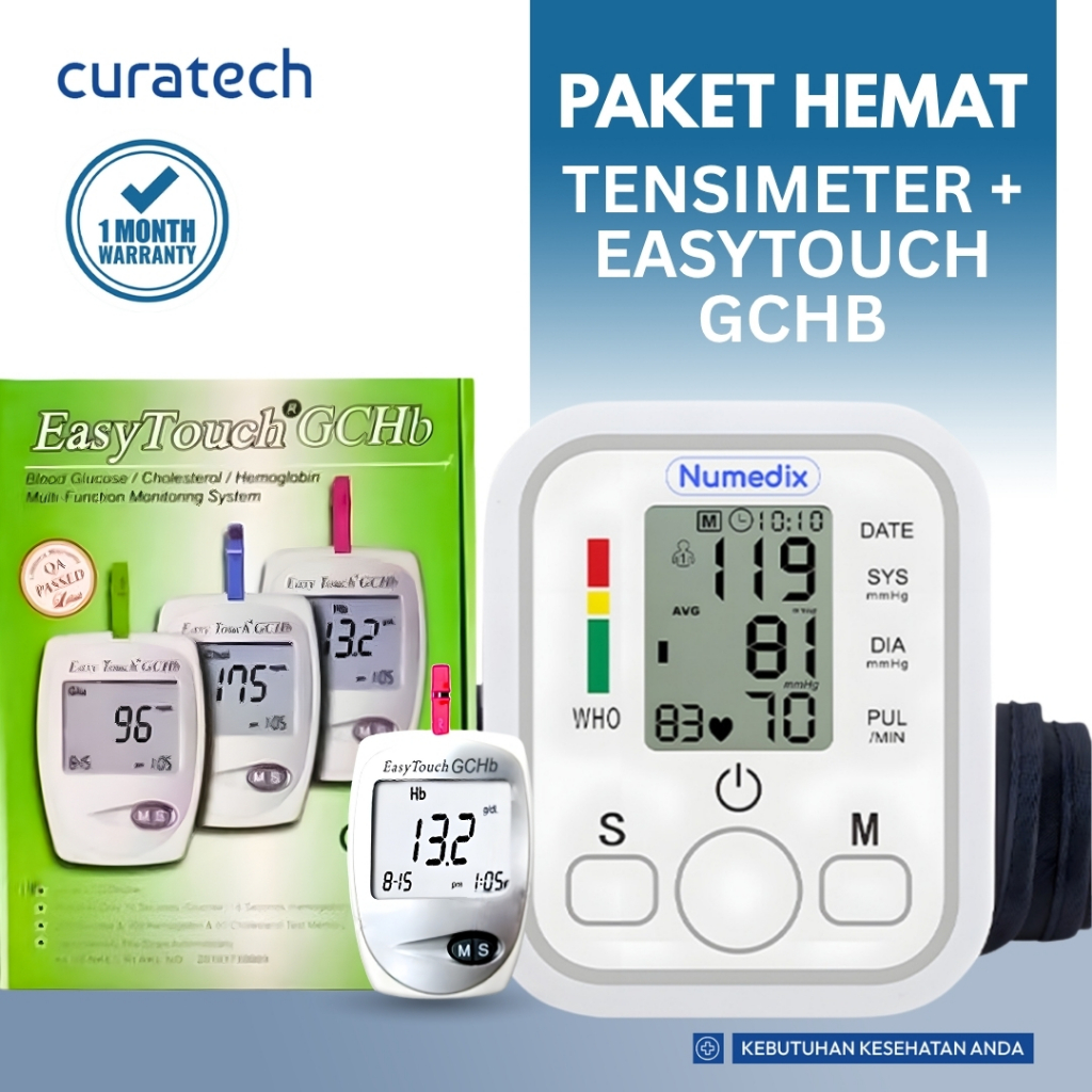 Paket 4 In 1 Tensimeter Easytouch GCHb /Alat Easy Touch GCHb Easytouch Glukosa Cholestrol Hemoglobin