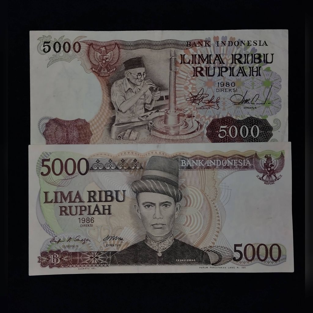 uang kuno 5000 rupiah 2 lembar seri X , "REPLACEMENT"