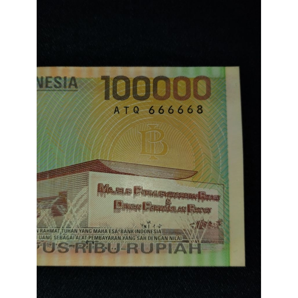 uang kuno Rp 100000 Sukarno Hatta polymer seri hampir solid 666668 original