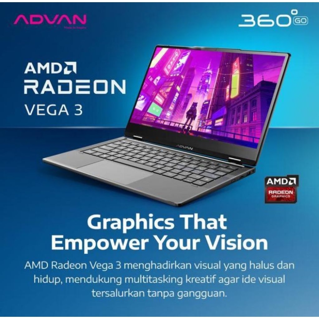 Advan 360 GO AMD Ryzen 3 3200U 8GB SSD 256GB 14 FHD IPS Touchscreen Win11