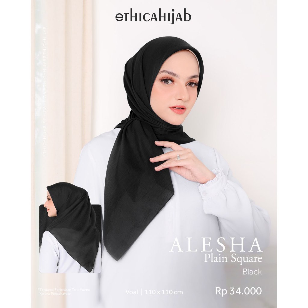 Hijab Segi Empat Hitam Polos Ethica