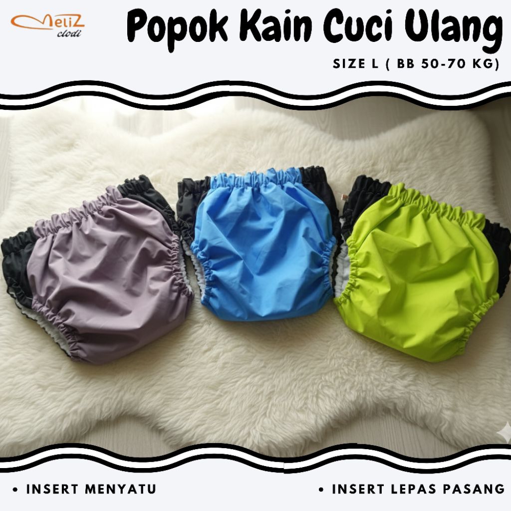 Popok Kain Cuci Ulang Dewasa dan Lansia Size L ( BB 50-70 KG) || Popok Celana Insert menyatu, popok 