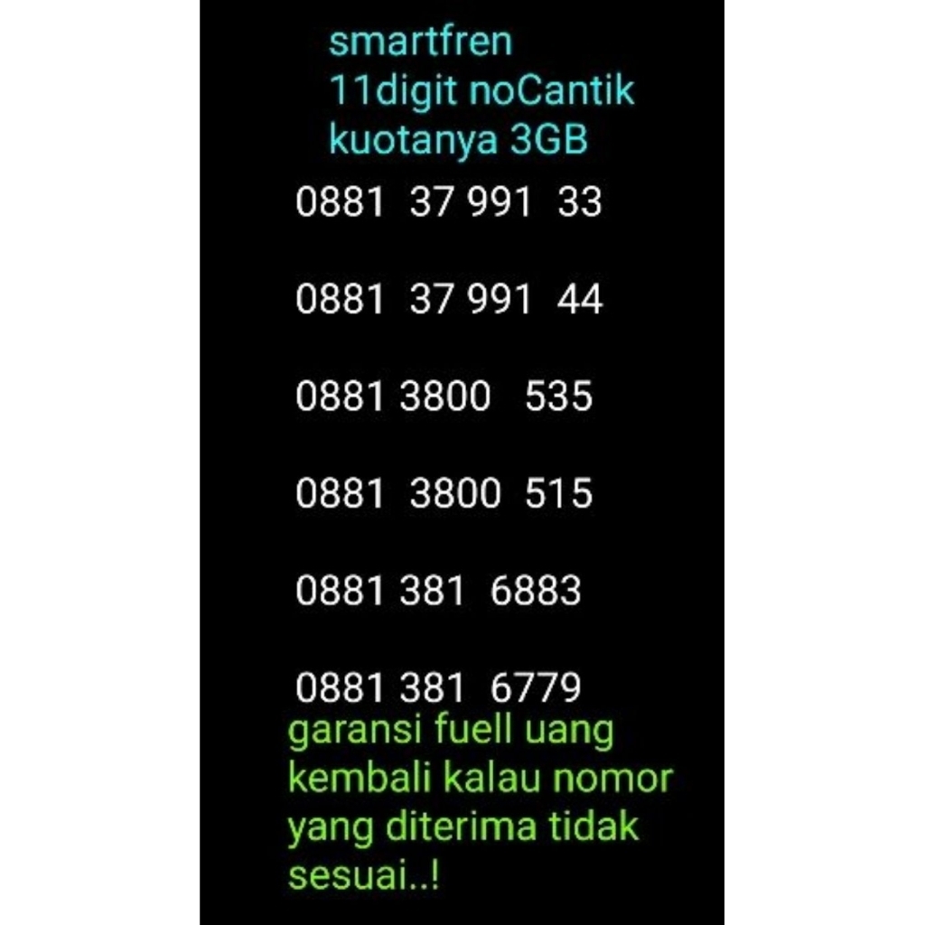 smartfren 11digit nomor Cantik kuotanya 3GB