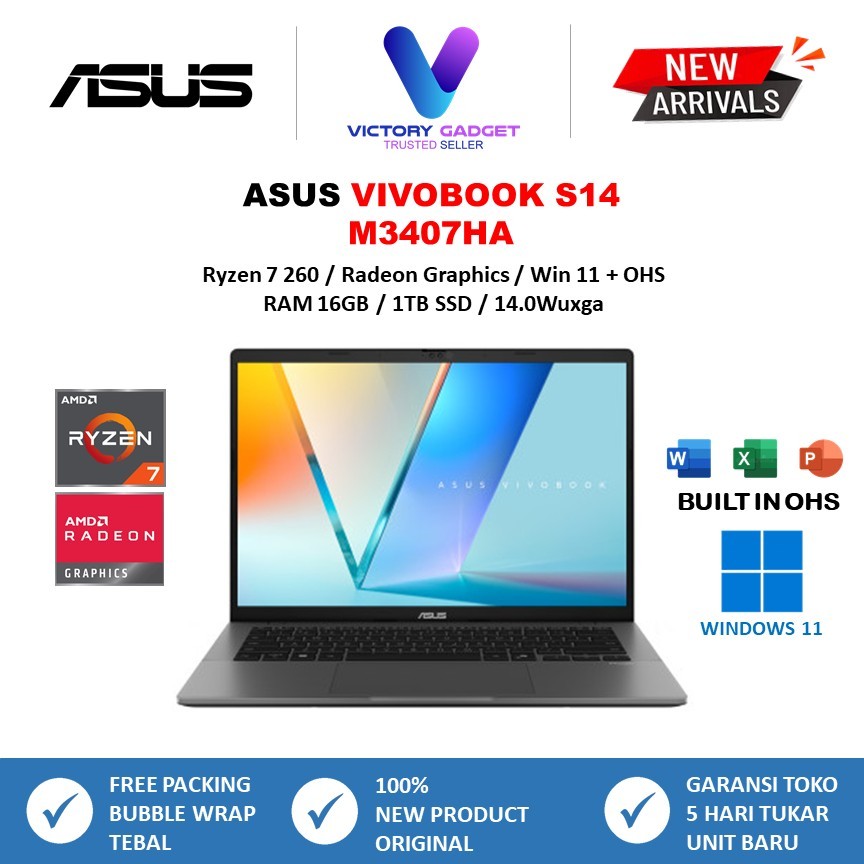 ASUS Vivobook S14 M3407HA Ryzen 7 260 16GB 1TB SSD W11 OHS 14.0Wuxga