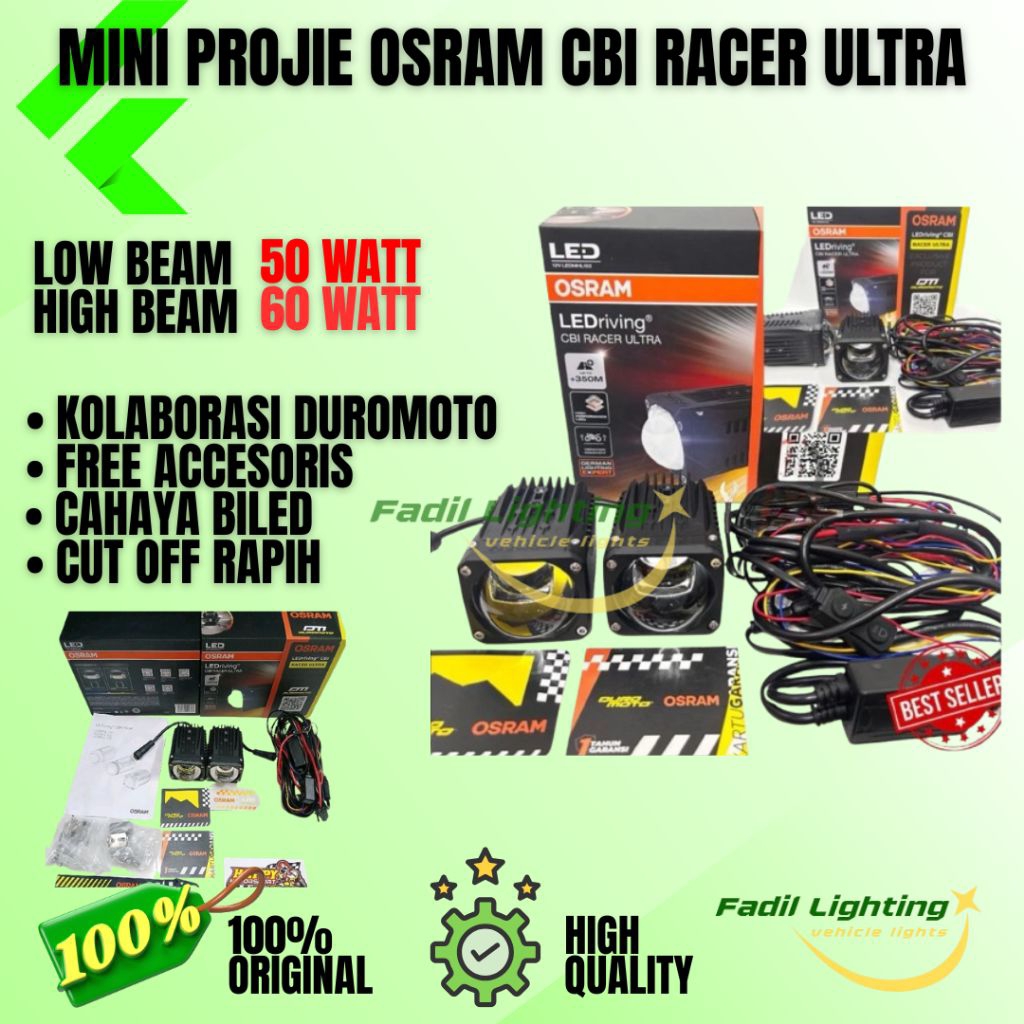 LAMPU SOROT MINI LASER OSRAM CBI ULTRA 50/60W LAMPU SOROT RASA BILED KOLABORASI DUROMOTO