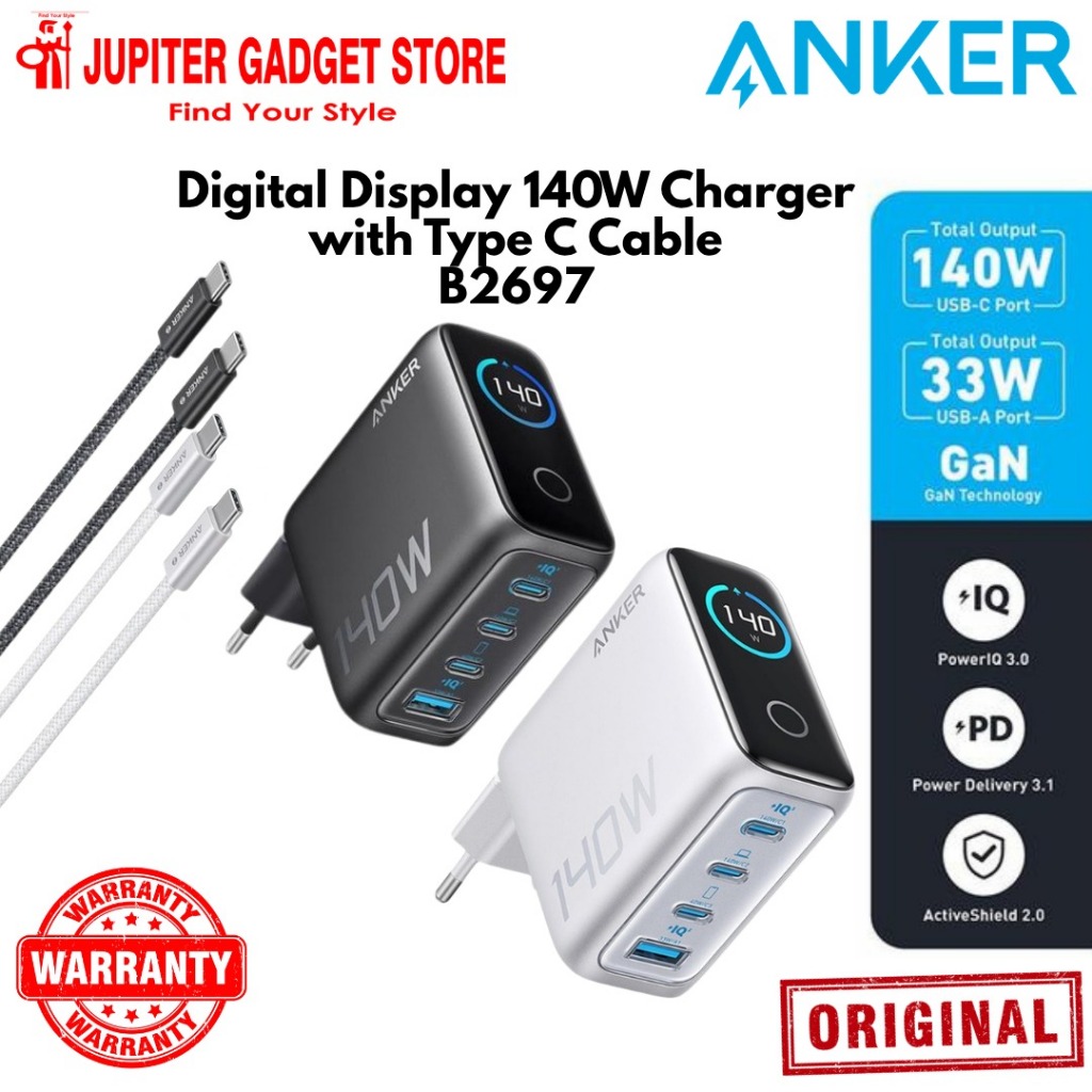 Anker B2697 Charger Digital Display 140W Charger with Type C Cable