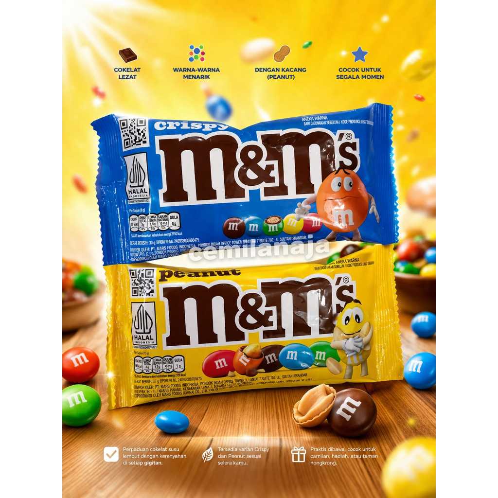 PERMEN COKLAT SUSU IMPORT M&M'S PEANUT CRISPY MAKANAN RINGAN SNACK JADUL CEMILAN ENAK JAJANAN MURAH