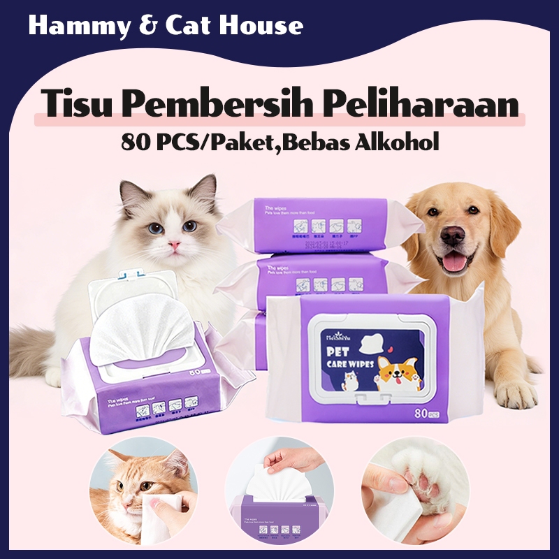 Tisu Basah Kucing Mandi Tisu Basah Bayi Grooming Hewan 80 Pcs