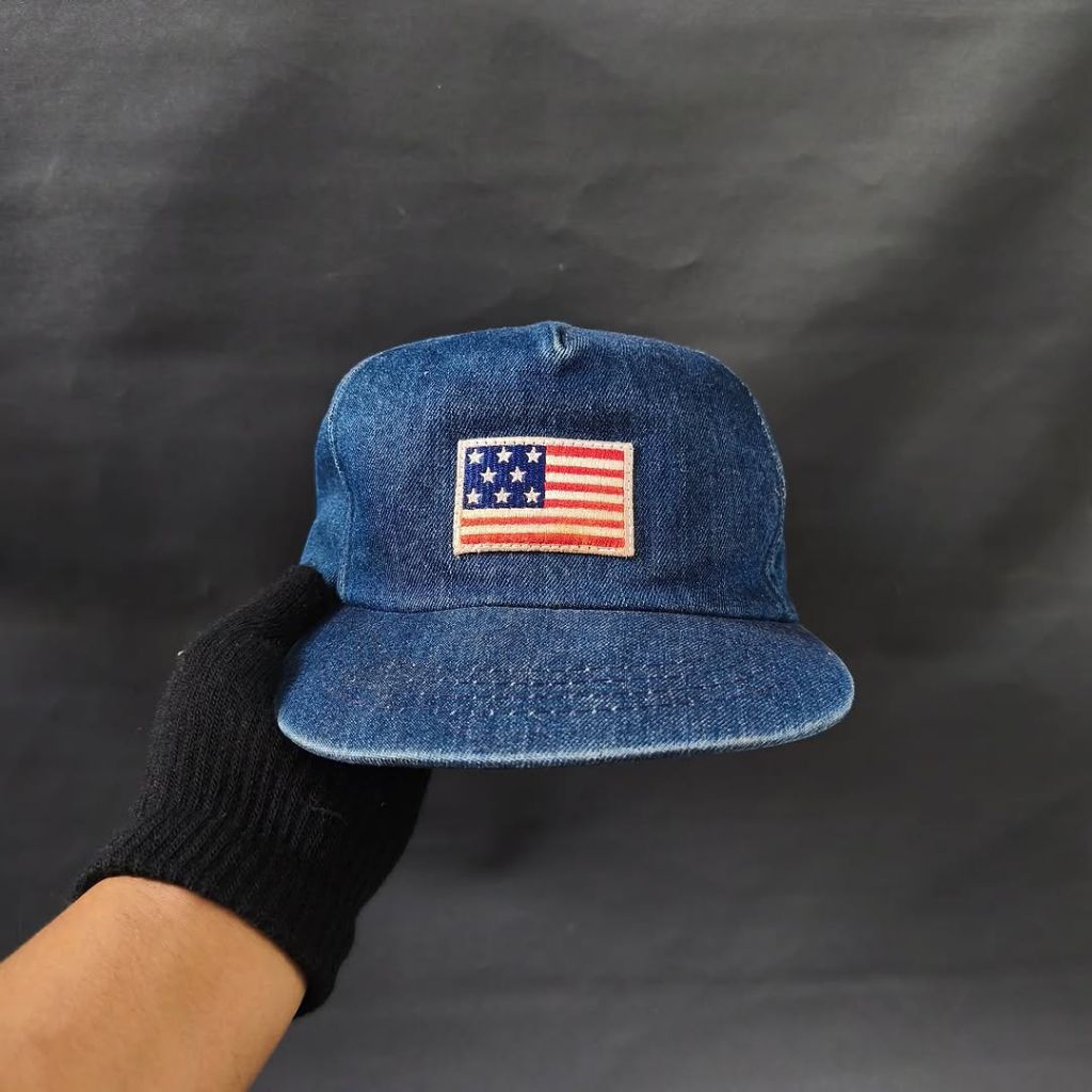 Topi Snapback Unisex Pria Wanita USA FLAG Denim